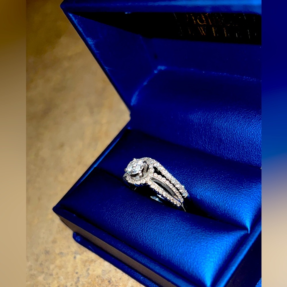 Wedding ring set, engagement ring and band